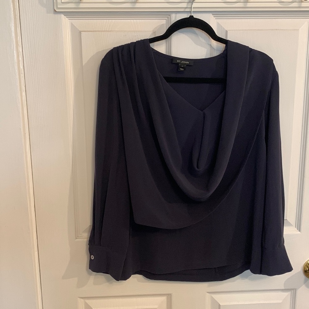 St. John Knits Matte Navy Draped Blouse